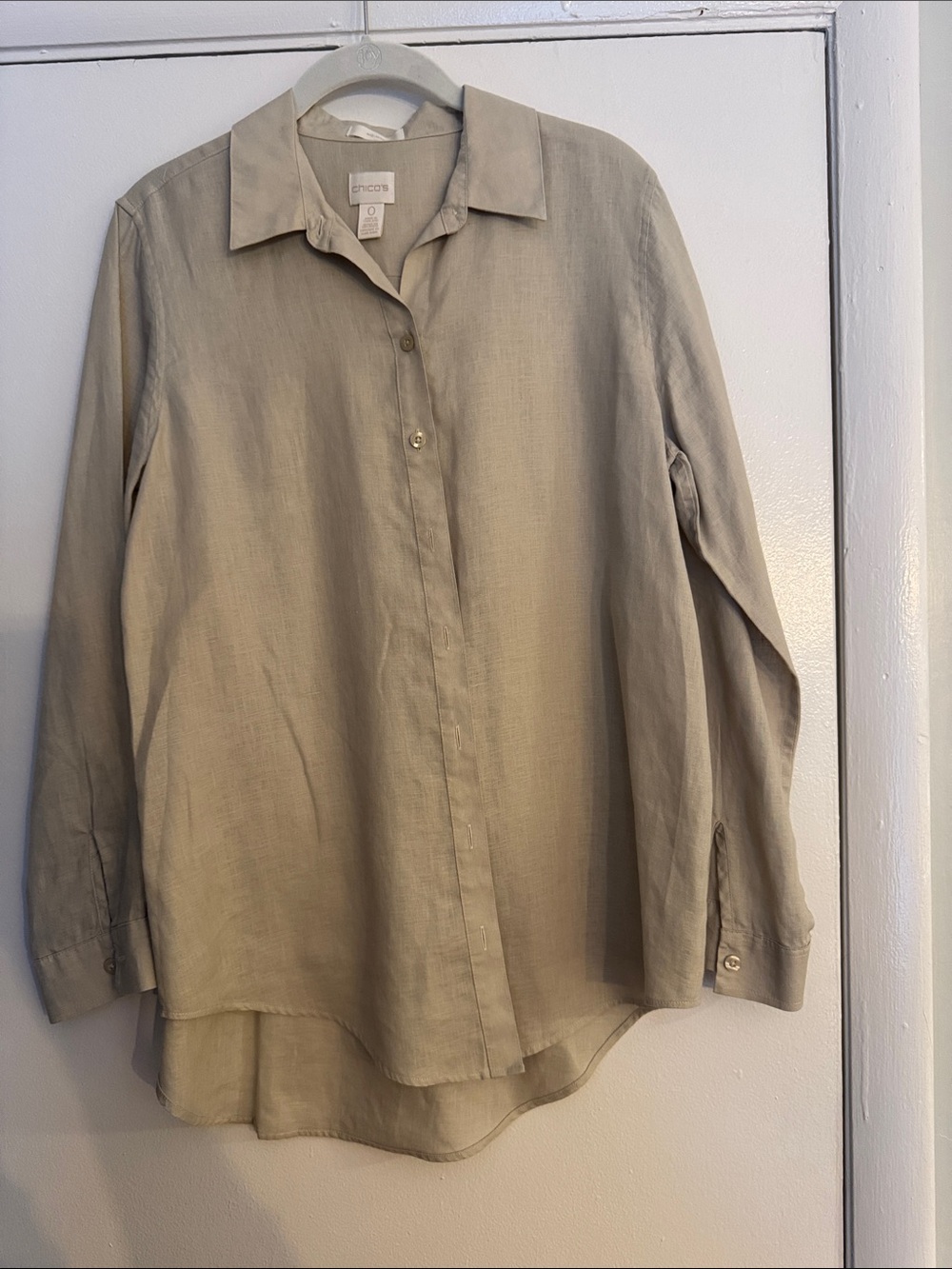 Chico's No-Iron 100% Linen Tunic Shirt, Sz 0